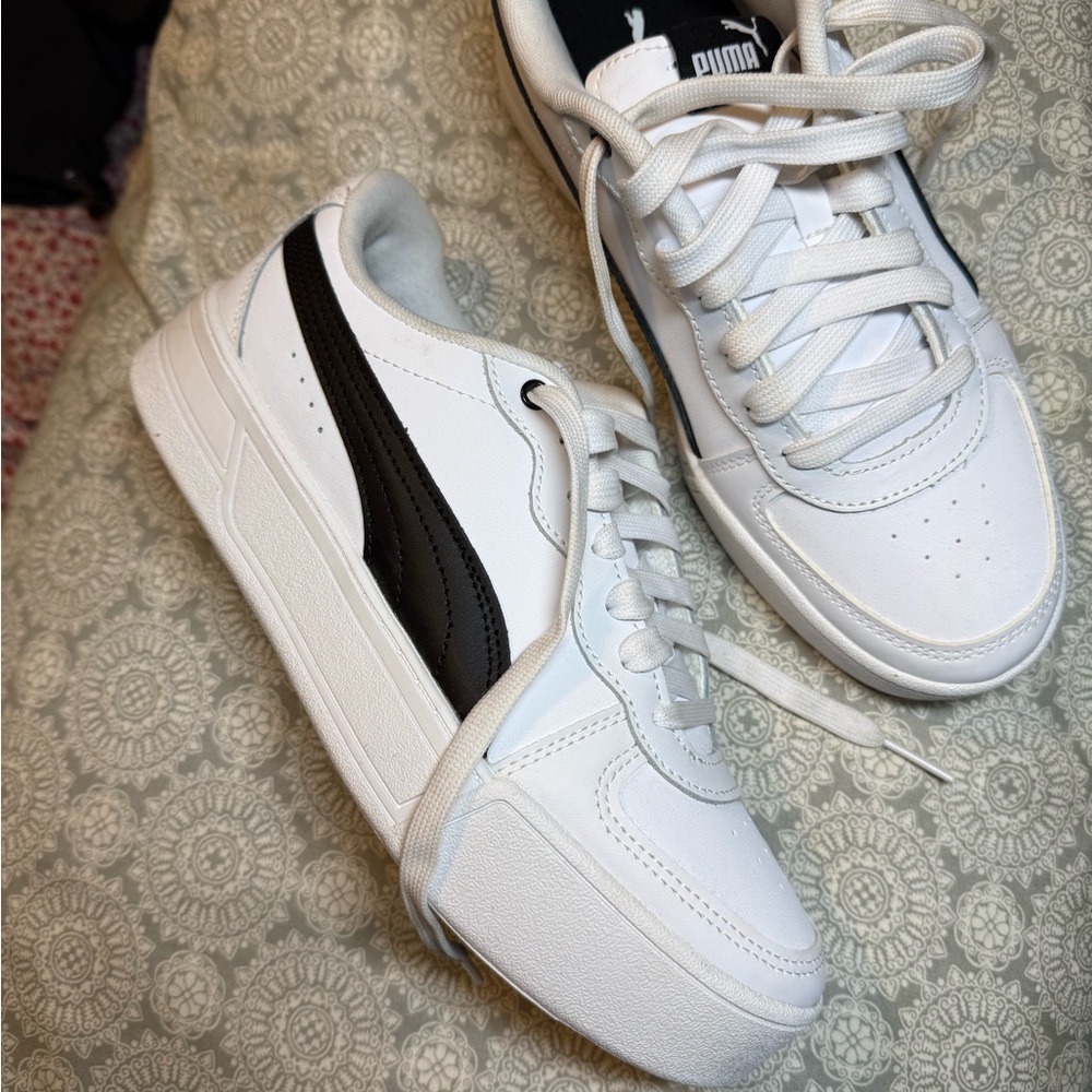 Puma White and Black Platform Sneakers